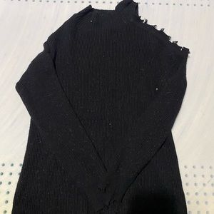 Maurices distressed one open shoulder black sweater.